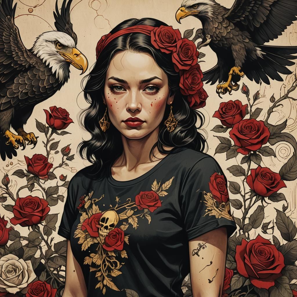Pin-Up in Neo-Traditional Tattoo Art Style