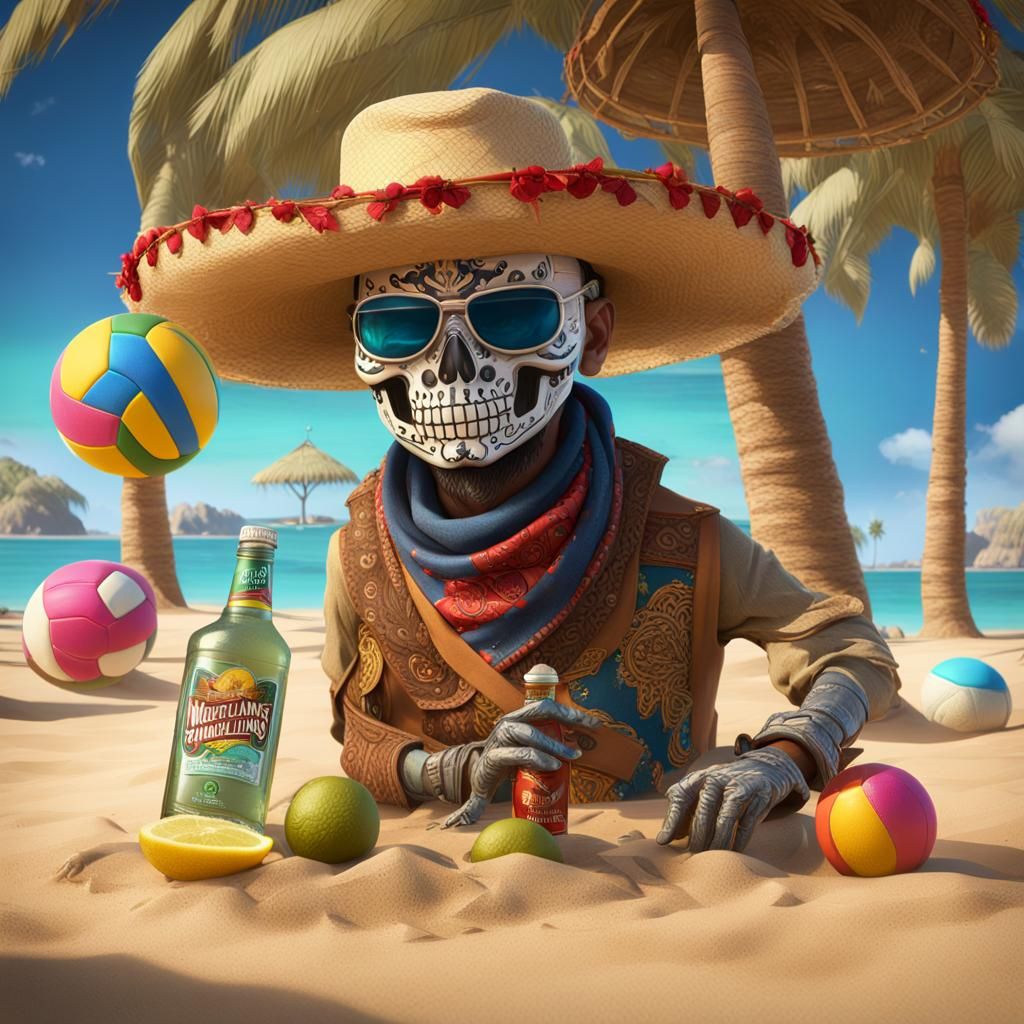 Margaritaville Bandito on a Beach, Detailed Matte Painting