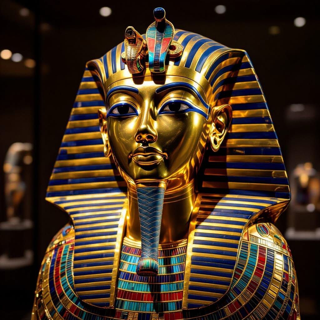 King Tutankhamun's Burial Mask in Hyper-Realistic Detail