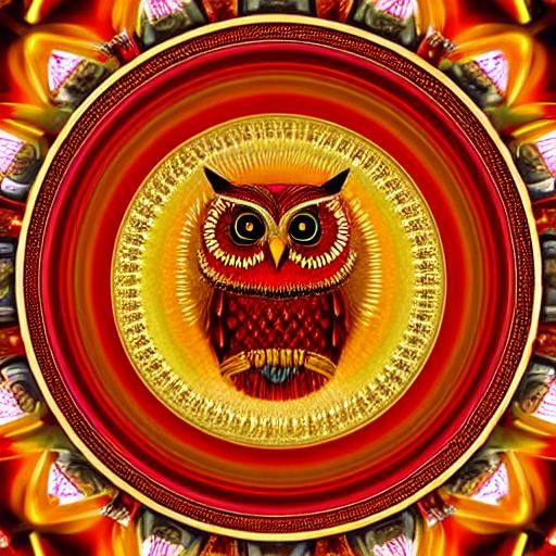 Psychedelic Owl Poster Art in Fractal Style