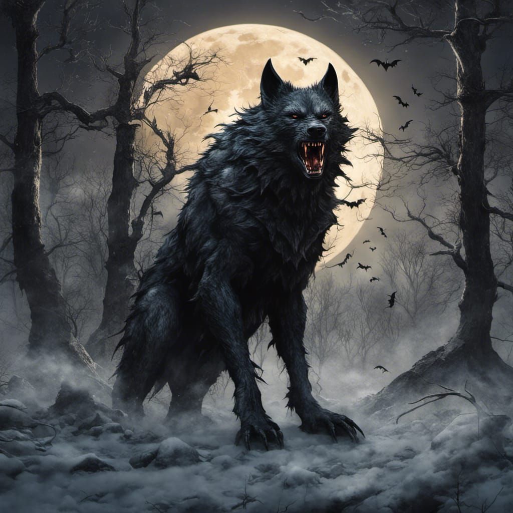 Vampire Werewolf Hybrid in a Winter Woodland
