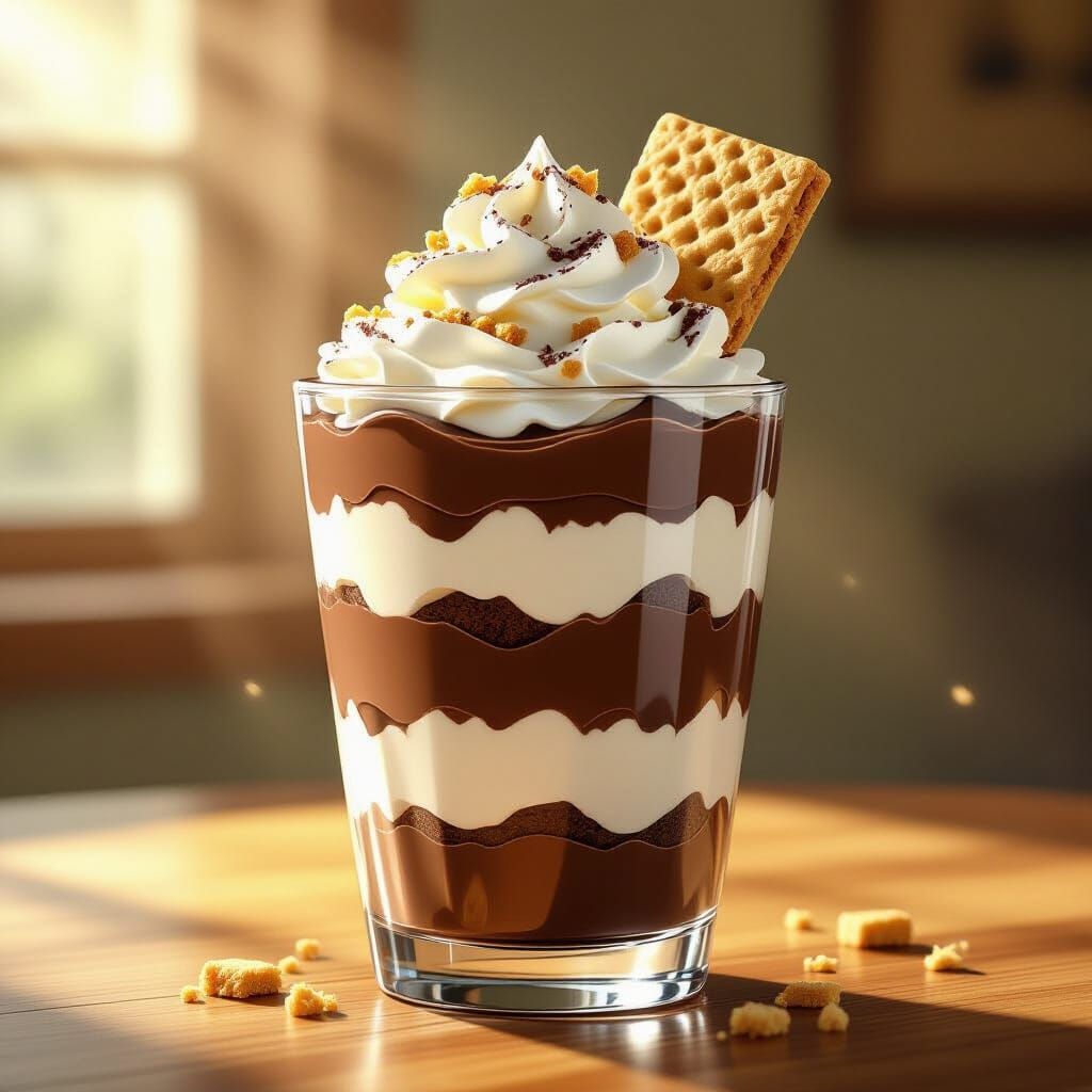 Hyperrealistic Chocolate Parfait with Comic Style Accents