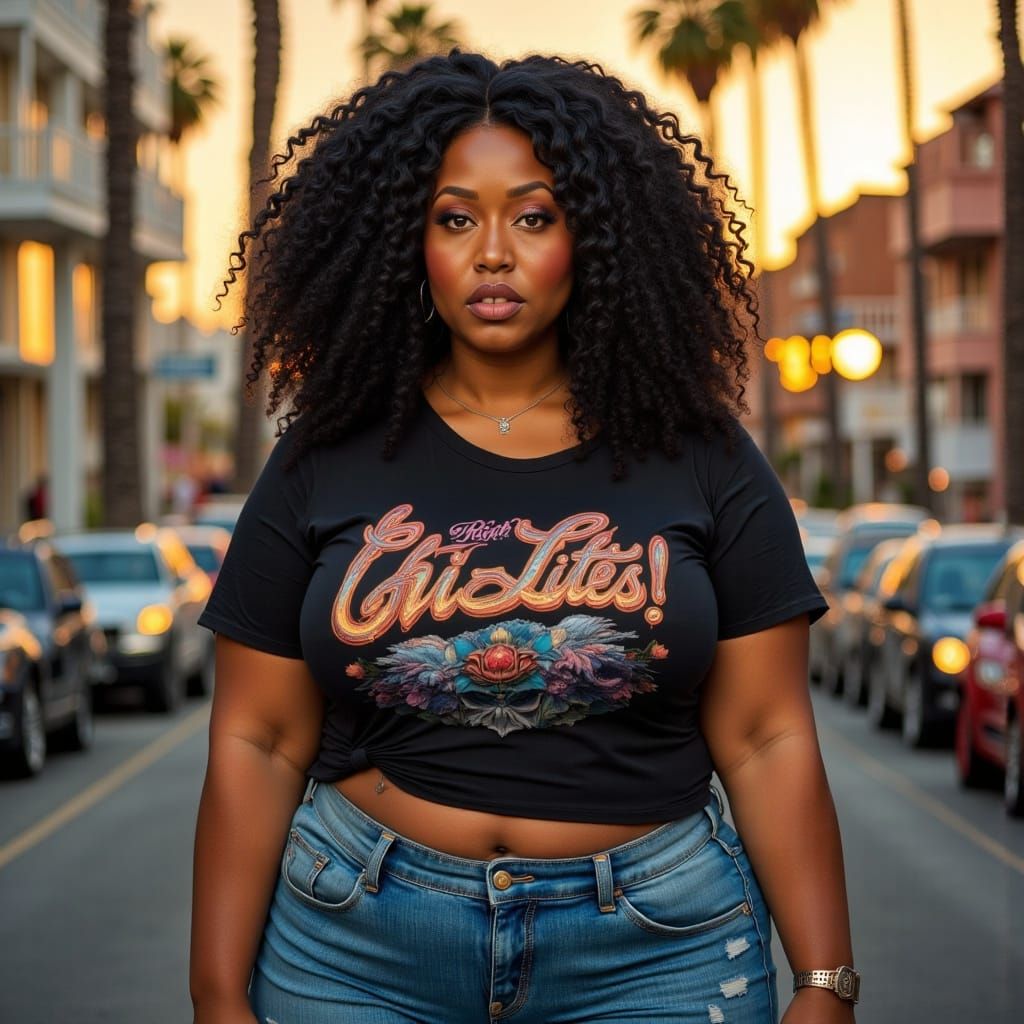 Regal Black Woman Rocking Out in Retro Style