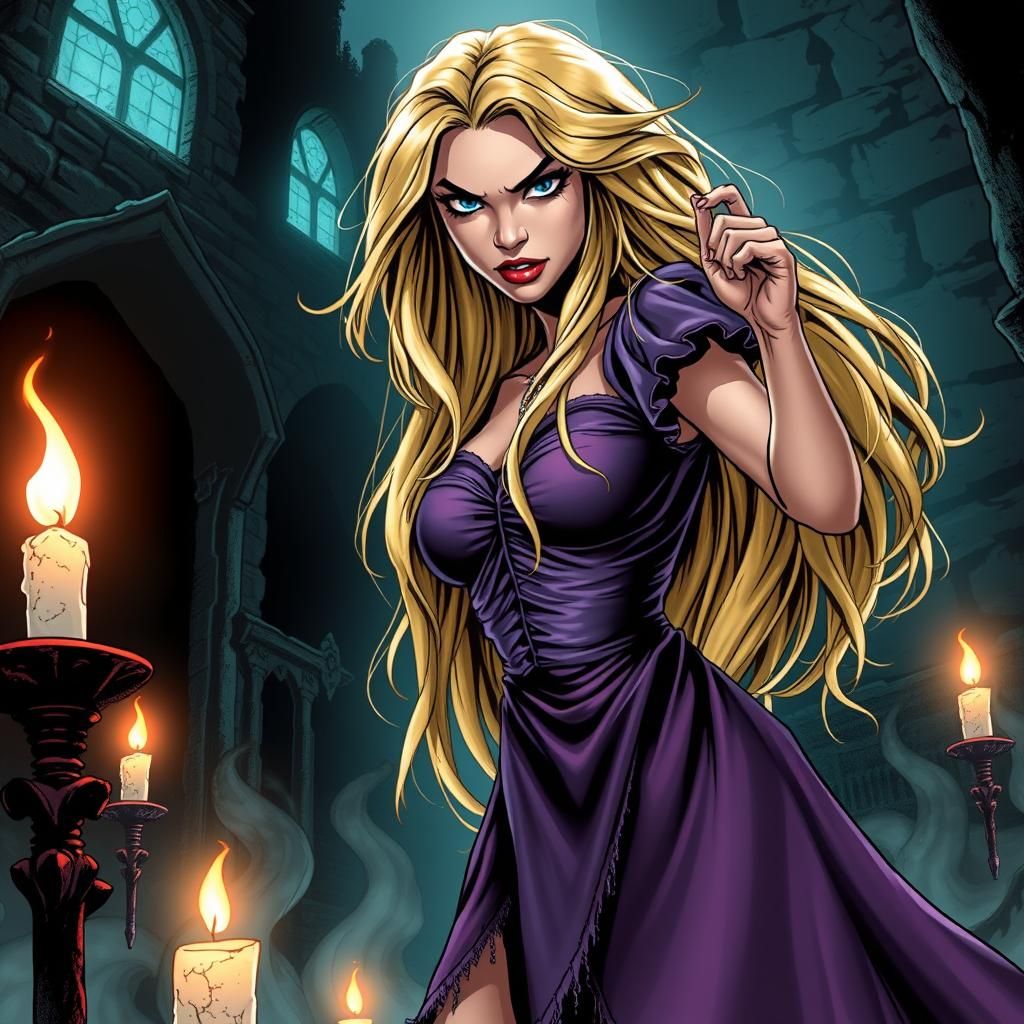 Eerie Dark Rapunzel in Gothic Comic Book Style