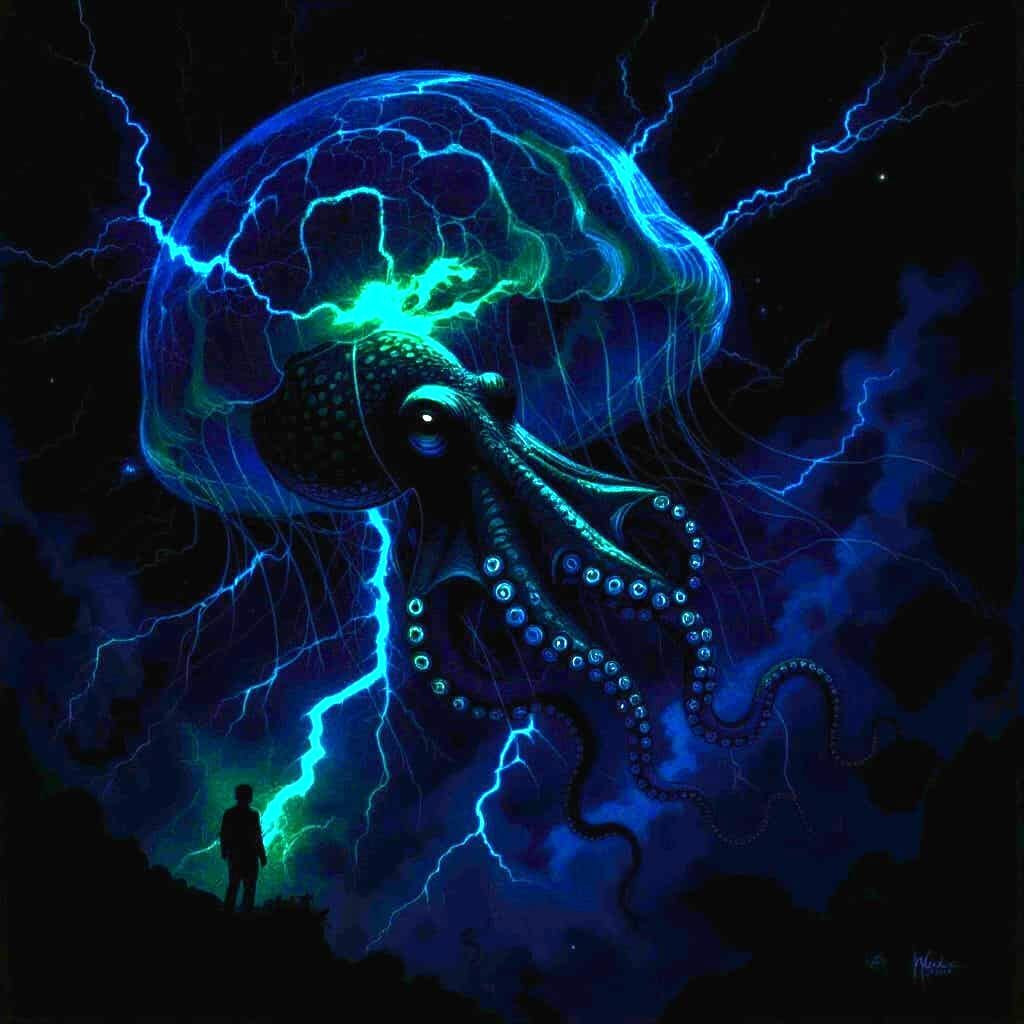 Cosmic Jellyfish Lightning Storm with Octopus in Ralph Stead...