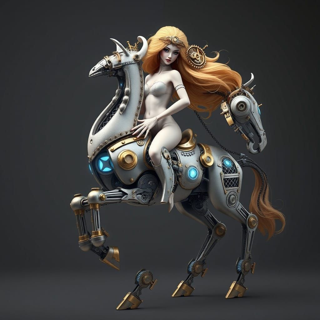 Steampunk Centaur Robot, a Majestic Blend of Victorian Elega...