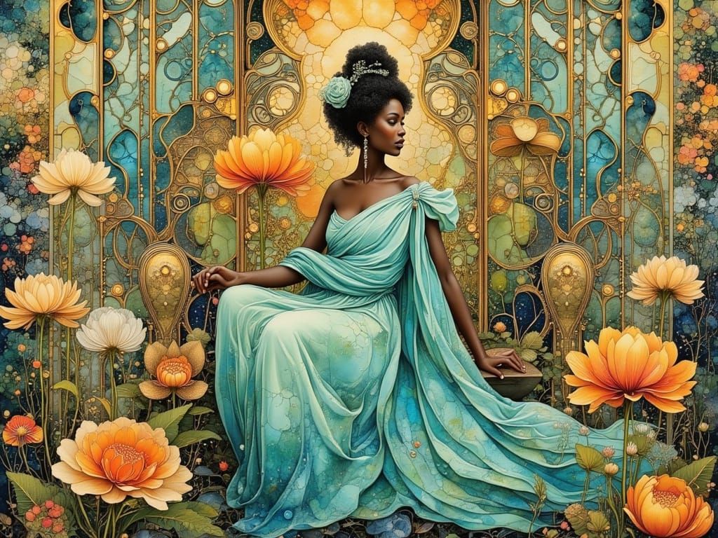 African Goddess of Music in Art Nouveau Style