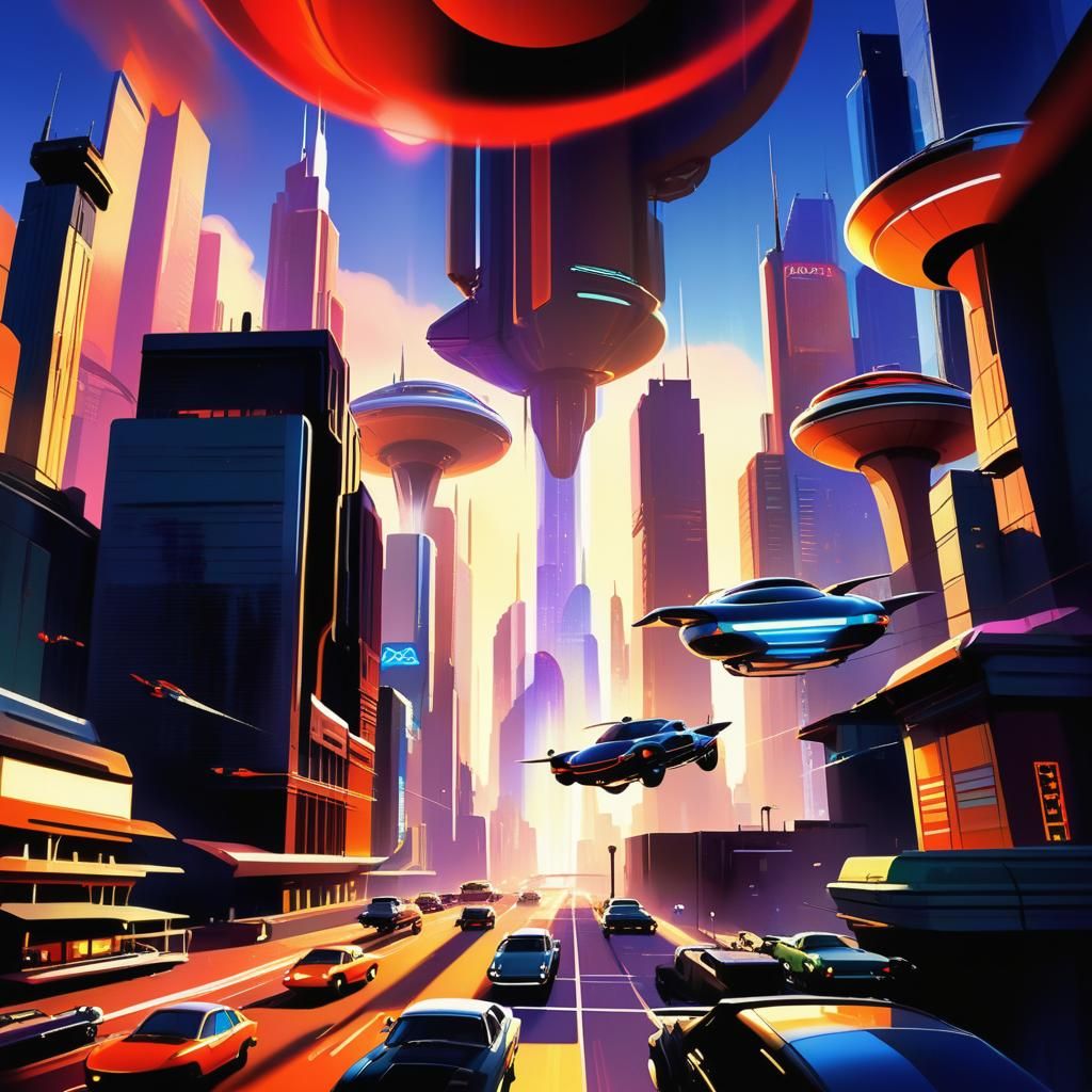 Futuristic Cityscape in Pixar Concept Art Style