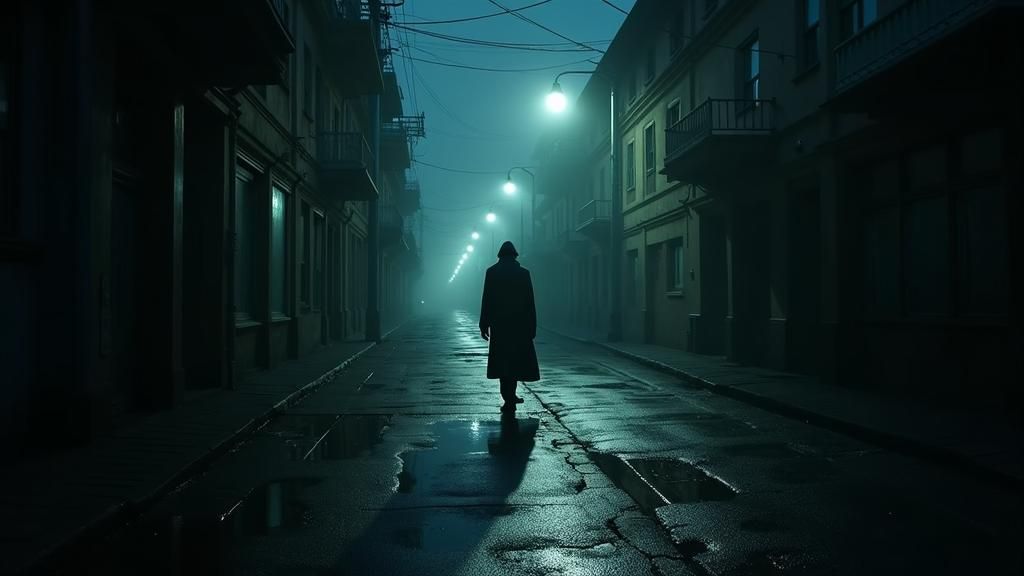 Film Noir Figure in Dimly Lit Alleyway