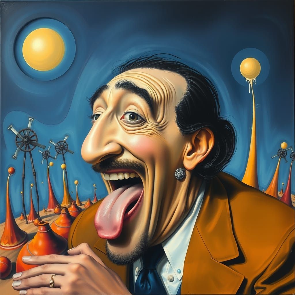 Psychedelic Portrait of Laughing Figure in Surreal Style