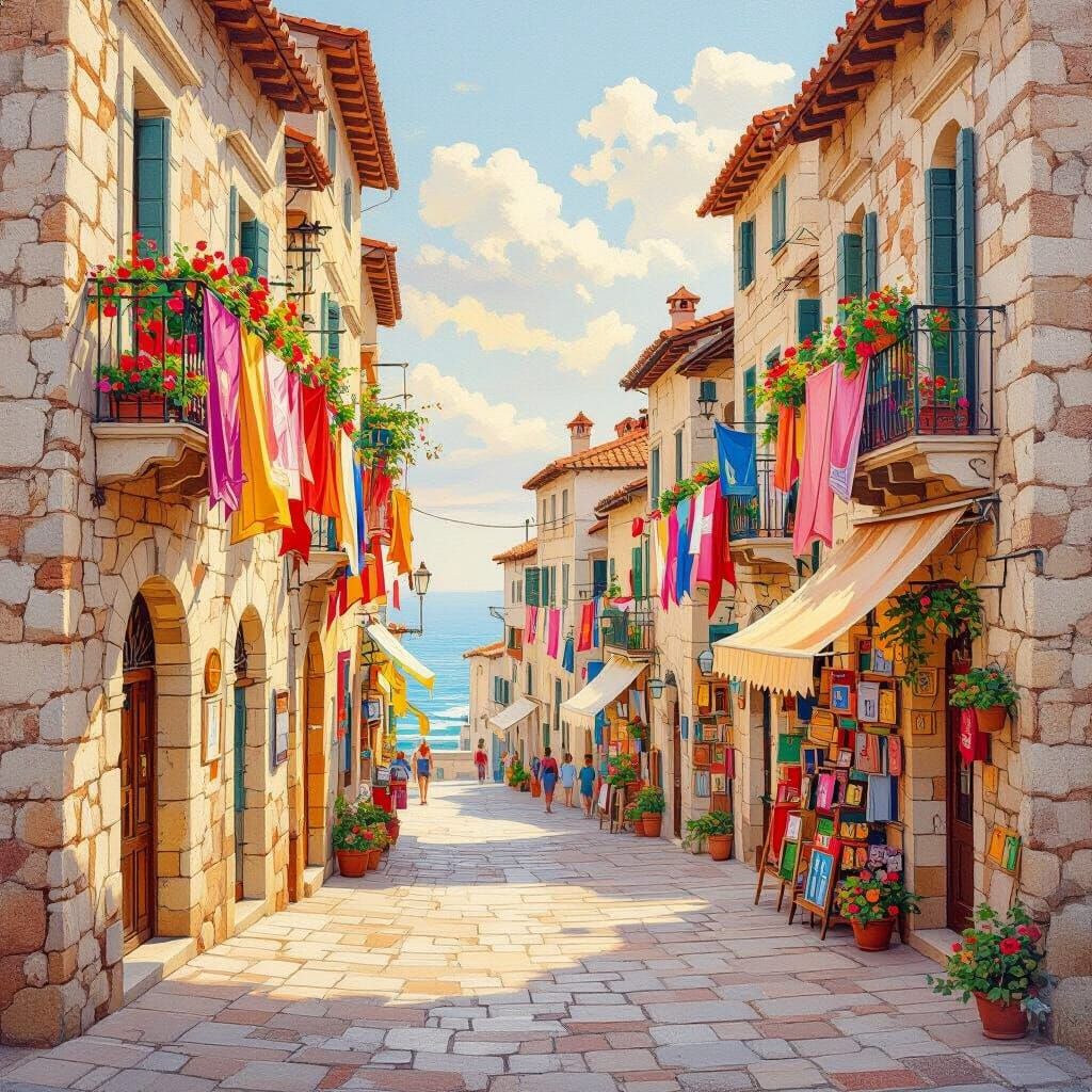 Renaissance Coastal Town Street in Golden Hour Light