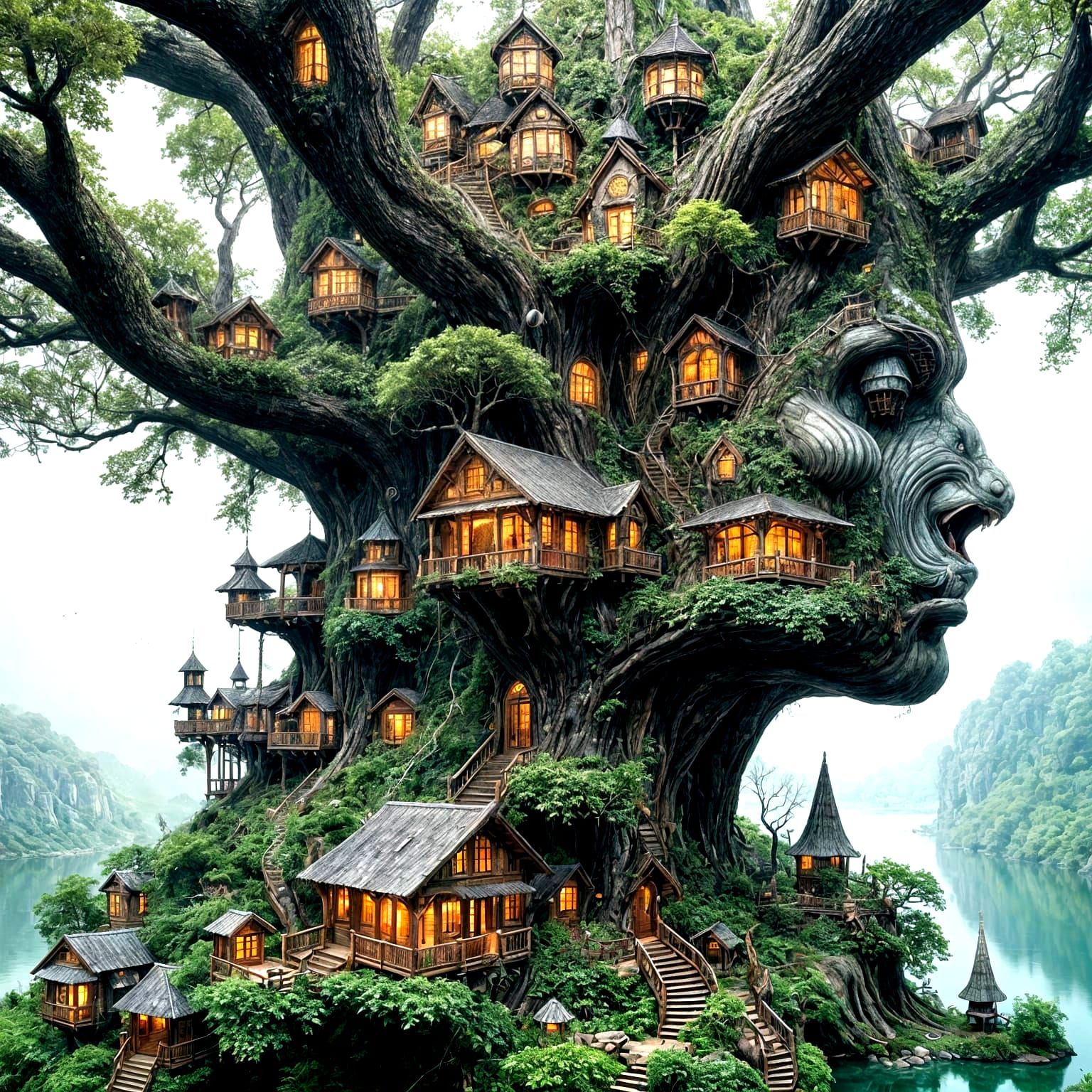 Surreal Tree Metropolis in Hyper-Realistic Style