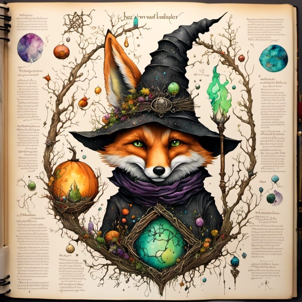 Fox as Witch Familiar in Celtic Ink Style