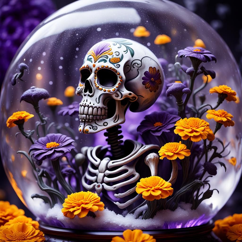 Ethereal Snow Globe Scene in Vibrant Purple and Yellow