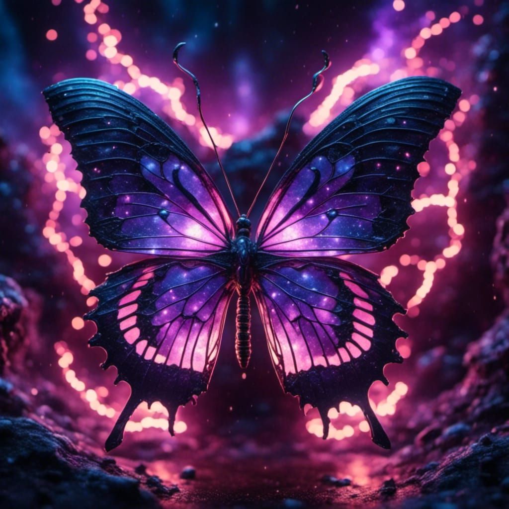 Purple Butterfly Surrounded by Lightning