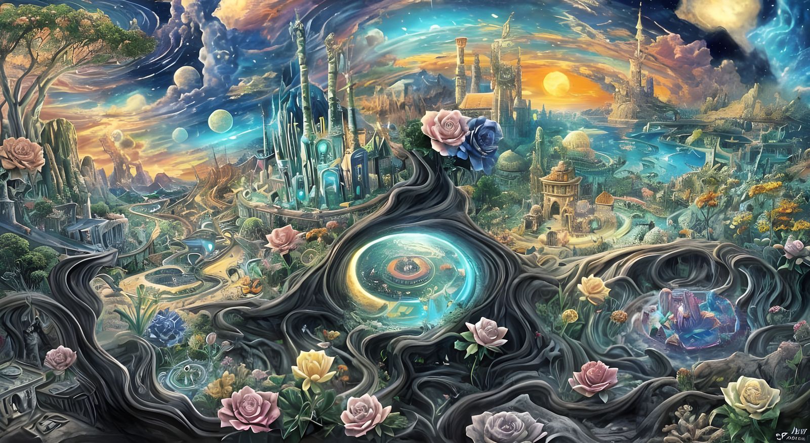 Magical Dieselpunk Kingdom at Nightfall