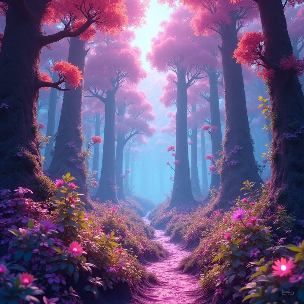 Whimsical Neon Forest in Dreamlike Atmosphere