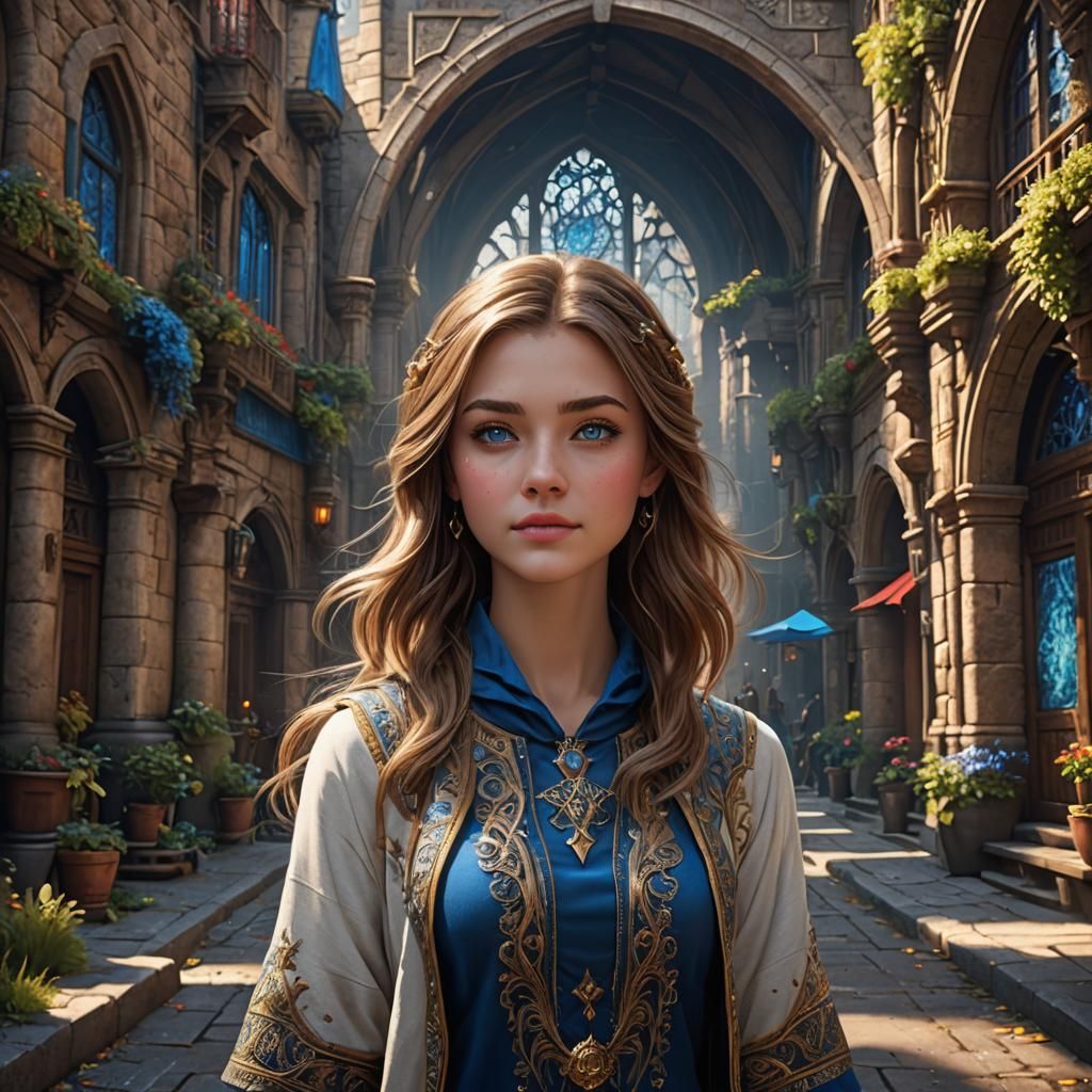 Beautiful Teen Girl with Blue Eyes, Fantasy Concept Art
