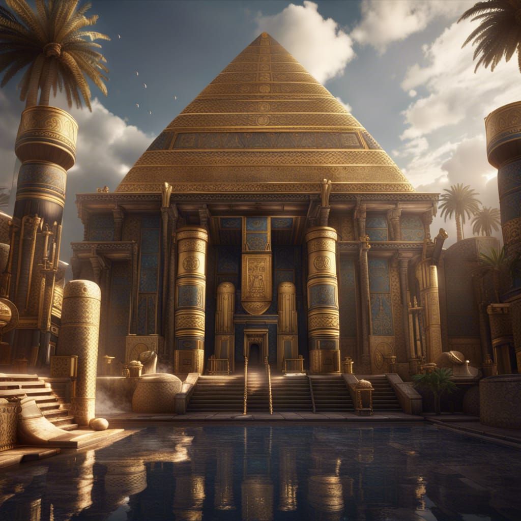 Golden Egyptian Atlantis Temple: Detailed Matte Painting