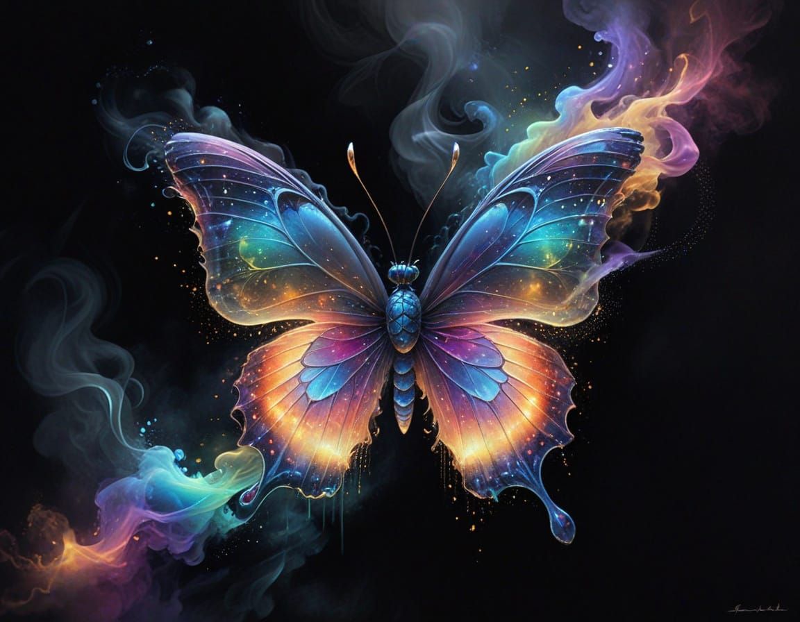 Enchanted Ink Butterfly With Ribbon Smoke Wings