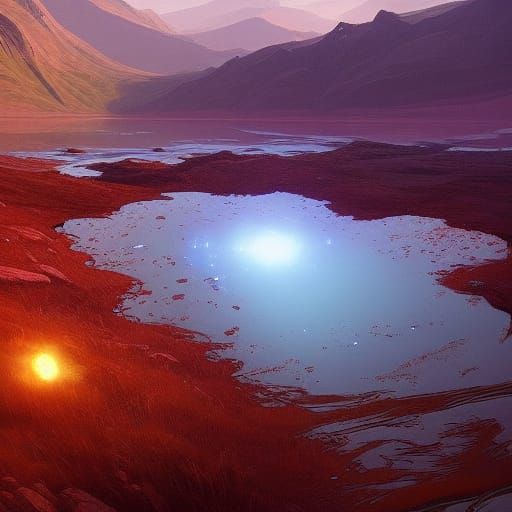 Martian Meadow Reflects Galaxy in Lake: Concept Art