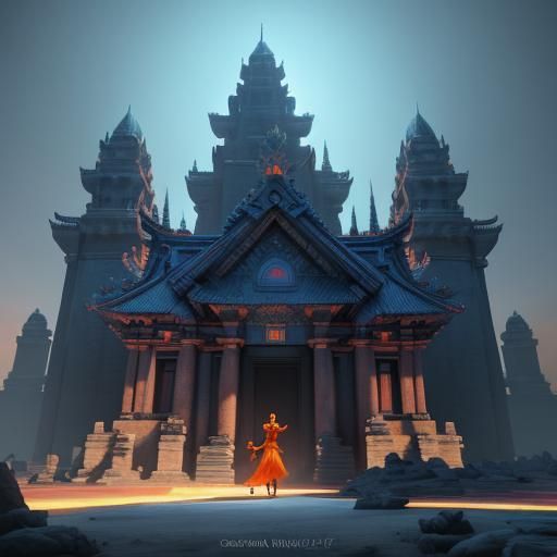 Woman-Dragon Hybrid in Pixar-Inspired Temple