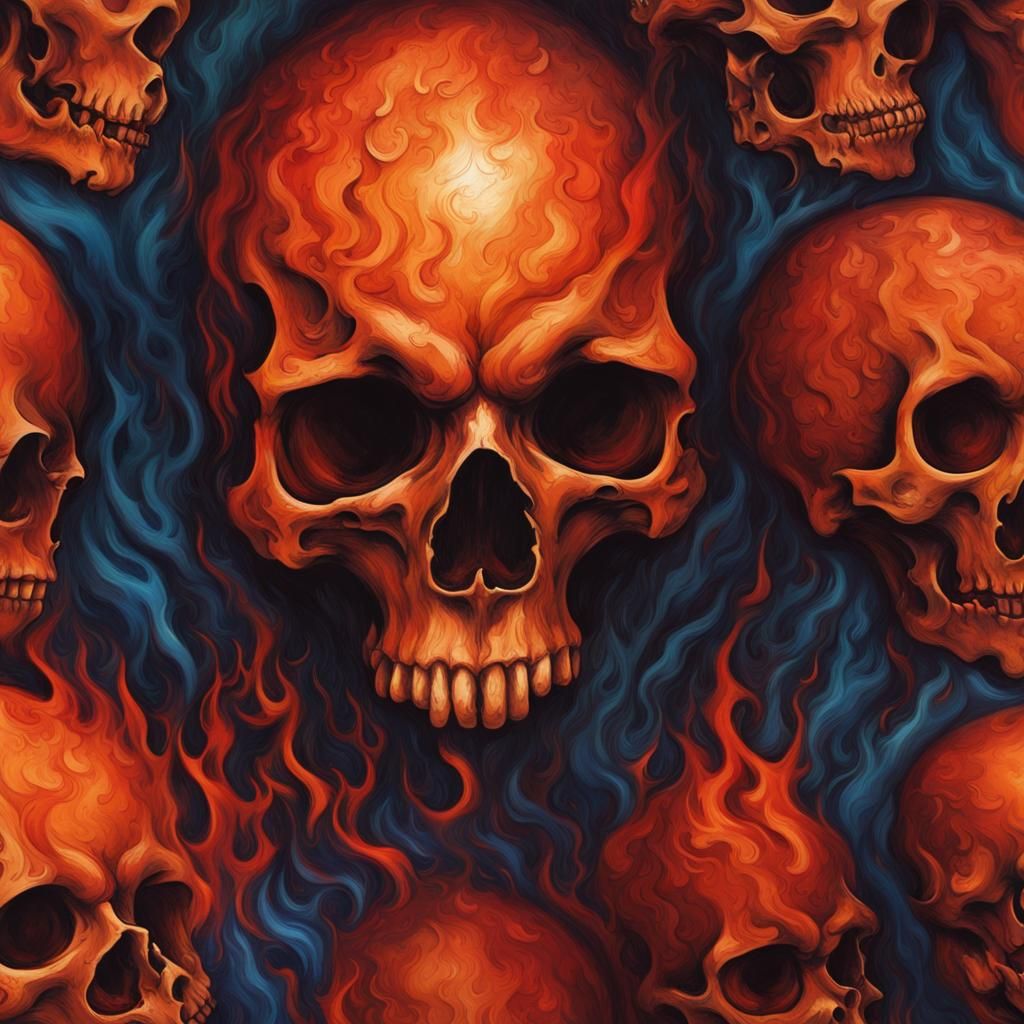 Eerie Skull with Piercing Gaze and Dynamic Flames