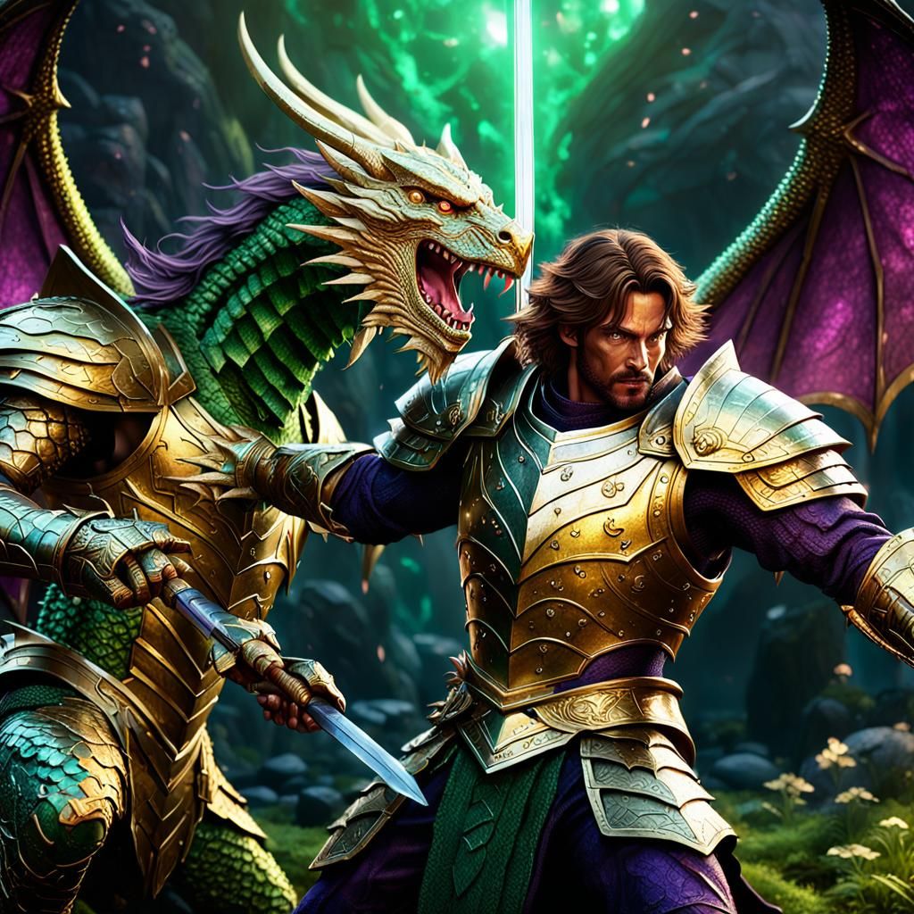 Siegfried Battles Fafner in Dark Fantasy Style