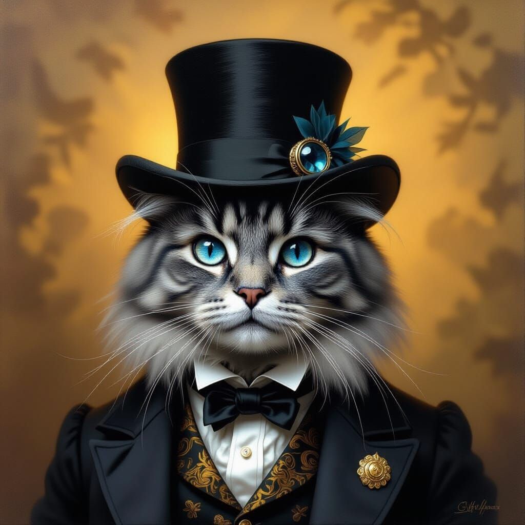 Victorian Cat with Top Hat in Renaissance Style