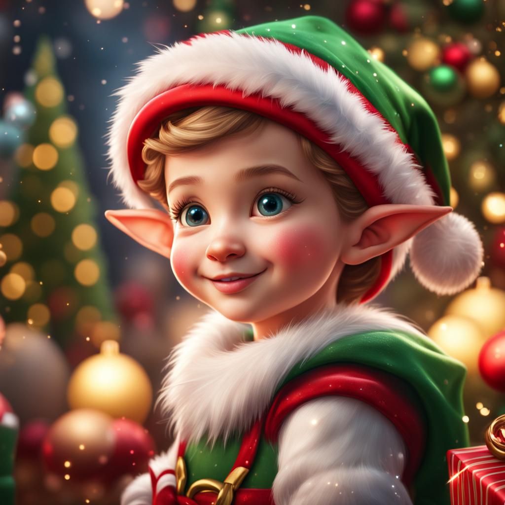 Adorable Christmas Elf Portrait in 8K Resolution