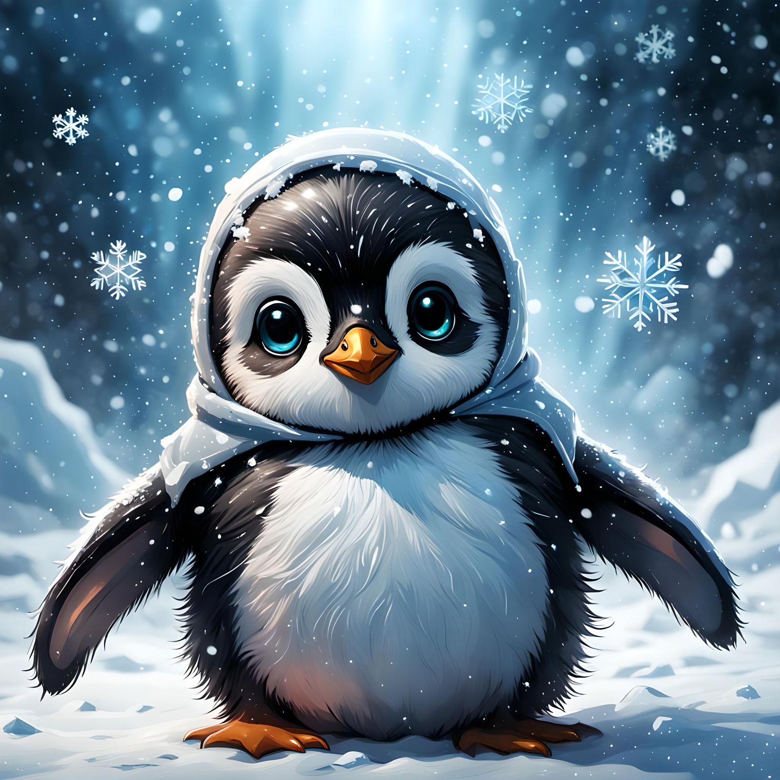 Adorable Penguin in Winter Wonderland: Fantasy Art
