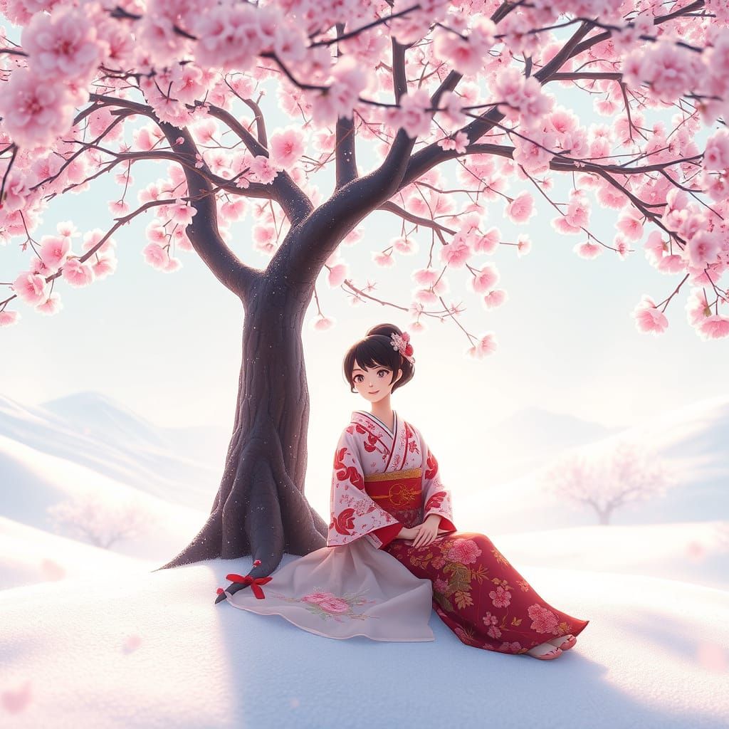 Whimsical Cherry Blossom Winter Wonderland