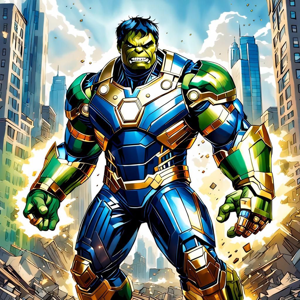Hulk in Iron Man Armor: Dynamic Illustration