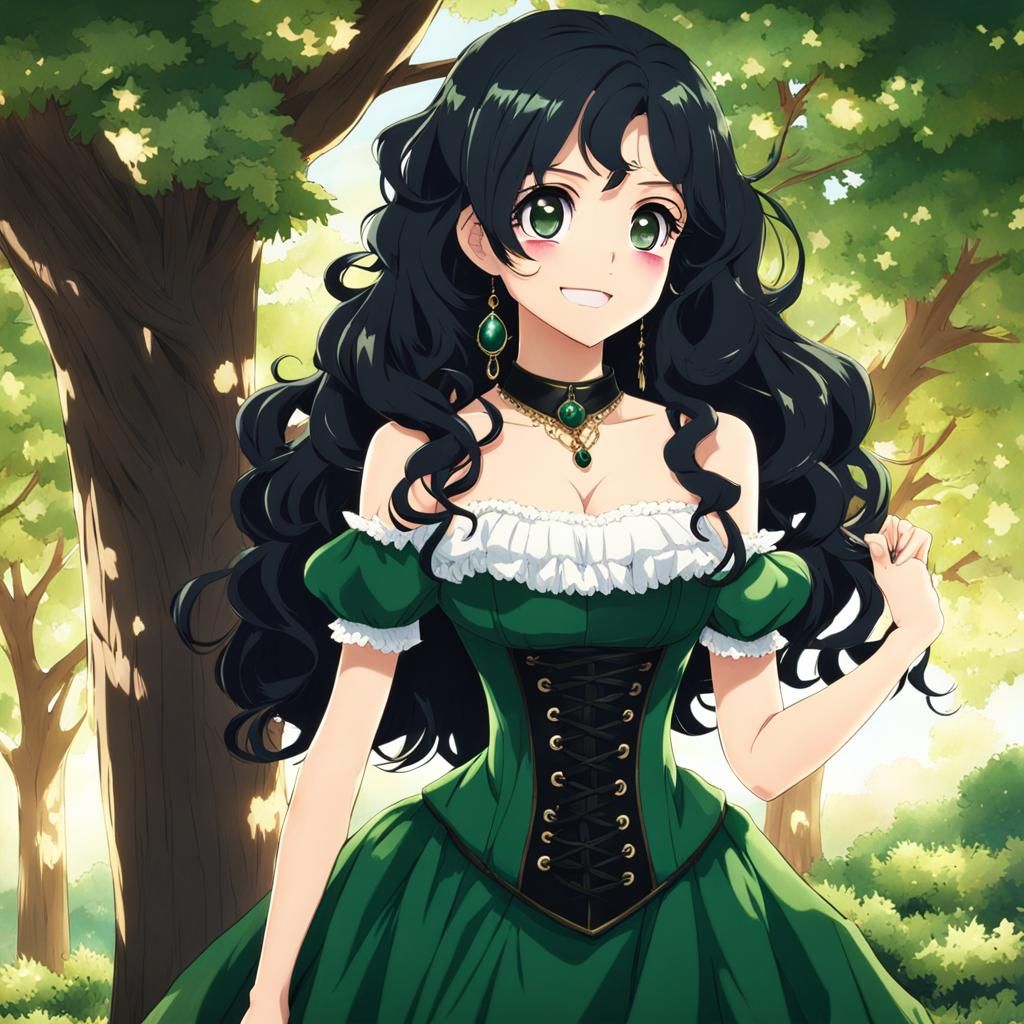 Anime Style Spanish Girl in Green Dress