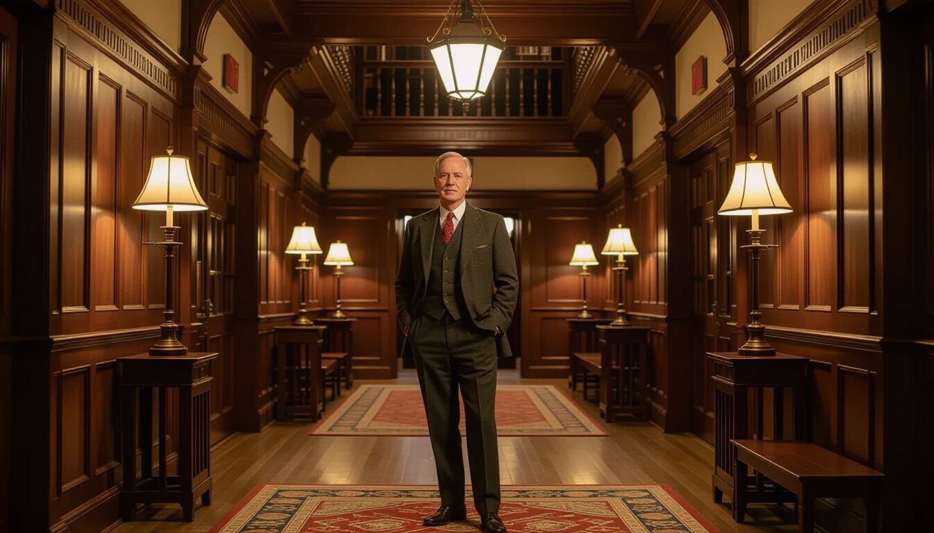 Professor in University Hallway, Realistic Fine Art Portrait