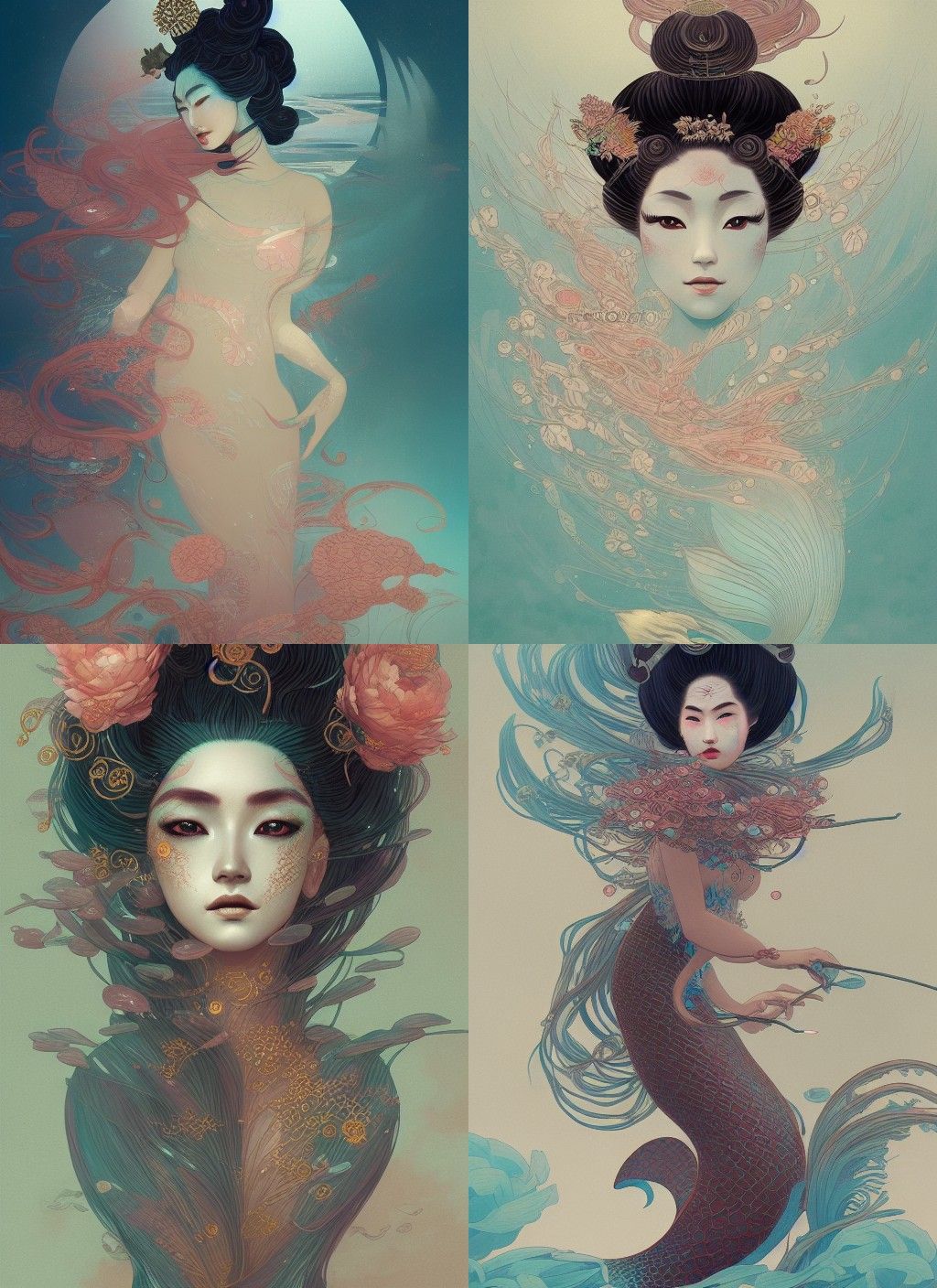 Detailed Geisha Mermaid Empress Digital Art