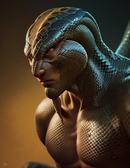 Hyperrealistic Snake Man Portrait in Splash Art Style