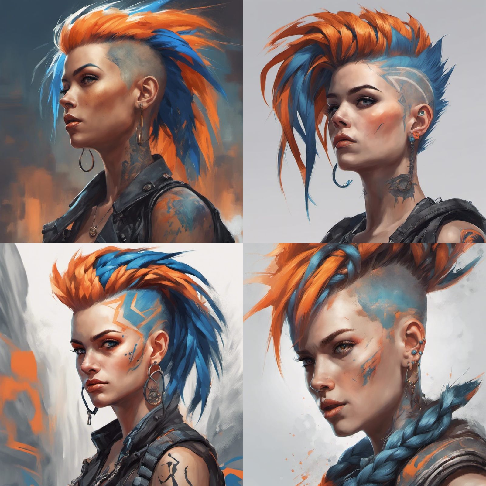 Punk Woman with Braided Mohawk, Hyperdetailed Portrait
