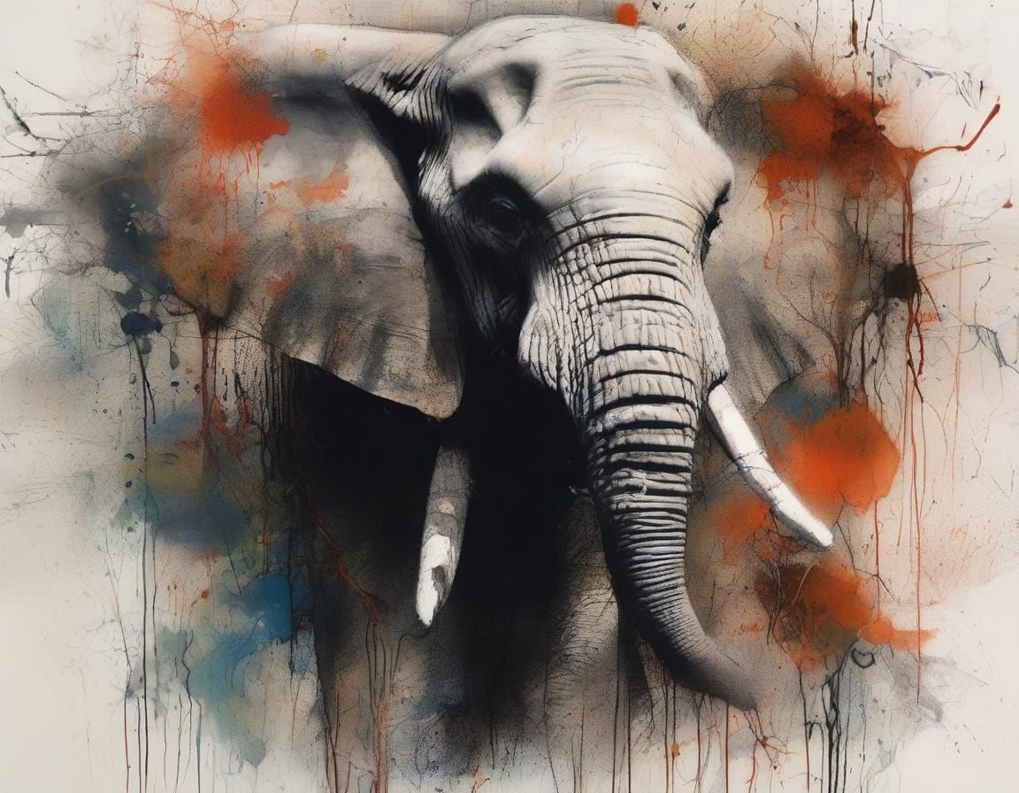 Expressive Elephant Portrait with Distressed, Vintage Aesthe...