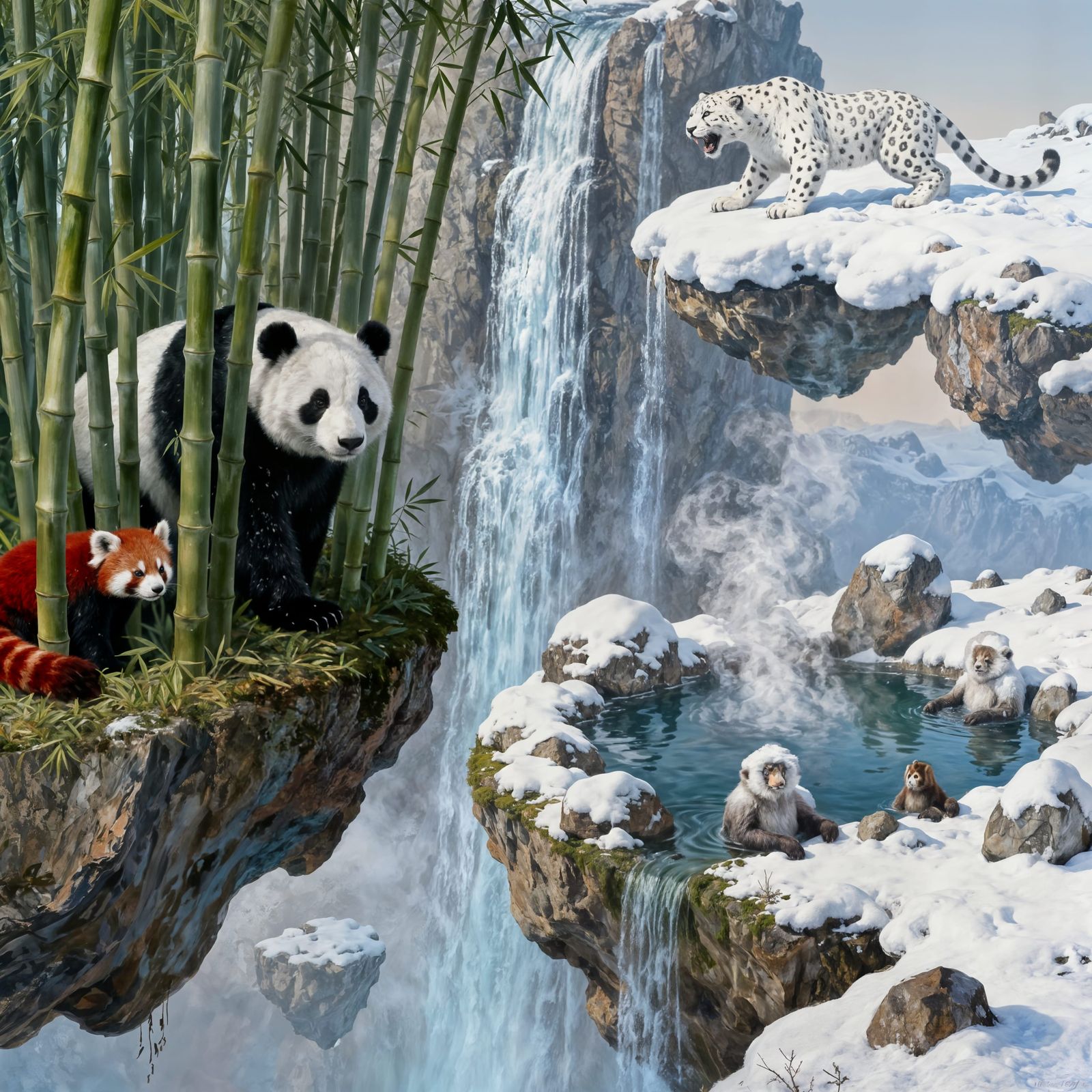 Surreal Dreamscape with Floating Islands and Wildlife