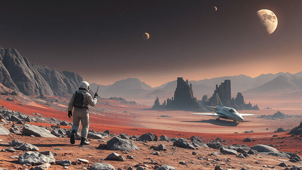 Astronauts Explore Ruins on Desert Planet