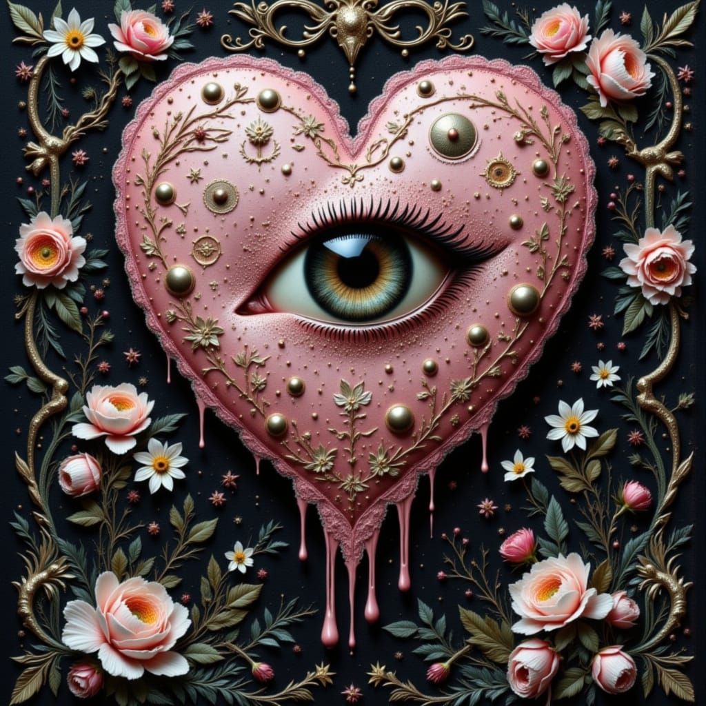 Macabre Embroidered Heart With Eye, Gothic Surrealism