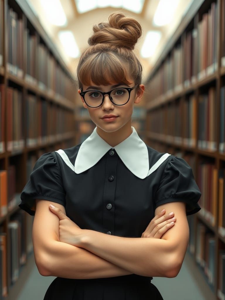 Nerdy Boy with Feminine Look in Library