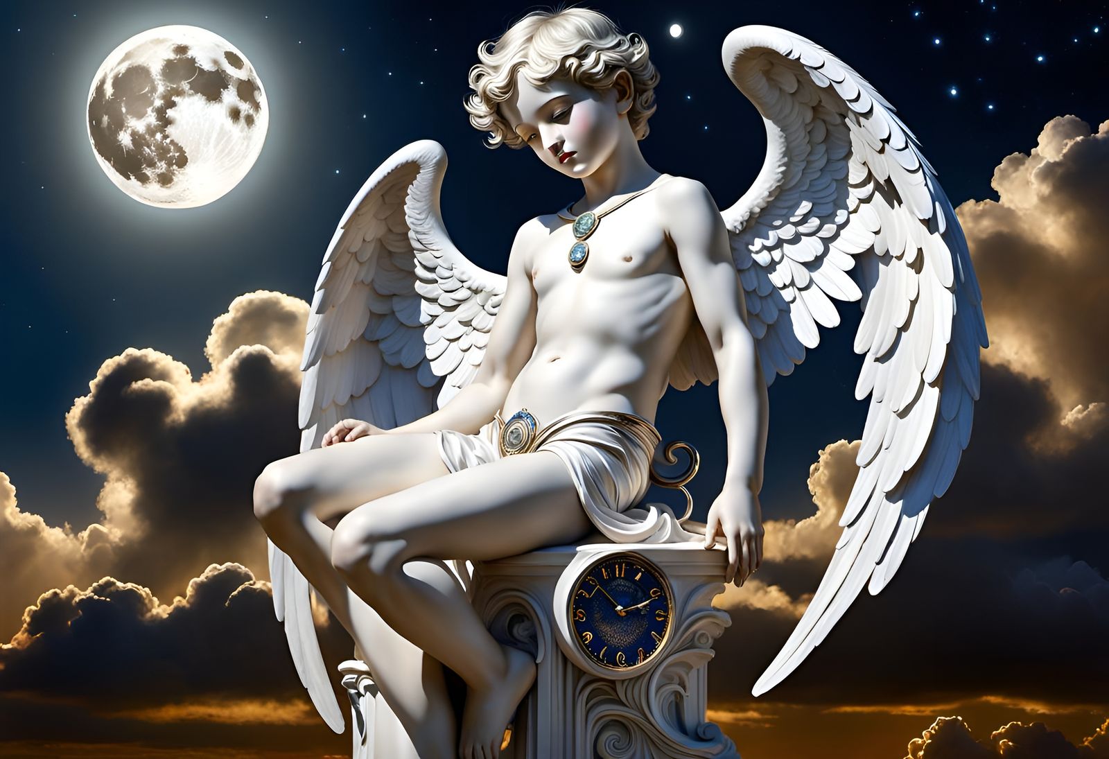 Ethereal Boy Angel in Moonlight