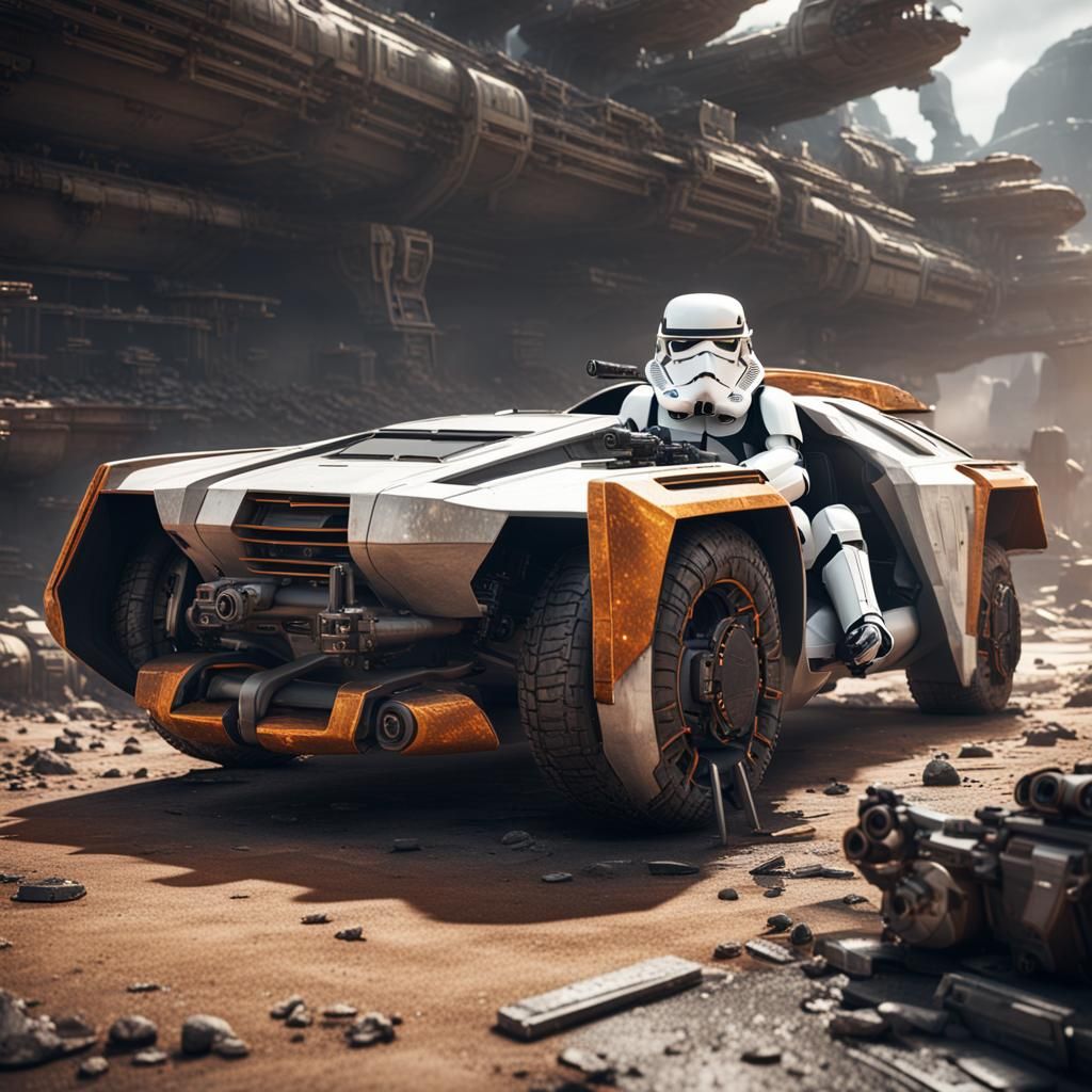 Stormtrooper's Futuristic War Car: Detailed Matte Painting