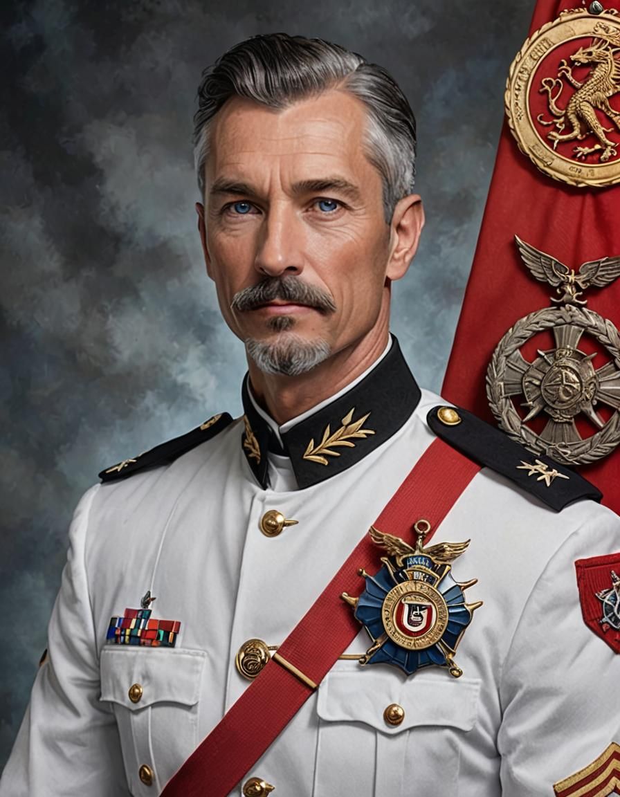 White Half-Dragon Admiral in Military Dress Uniform
