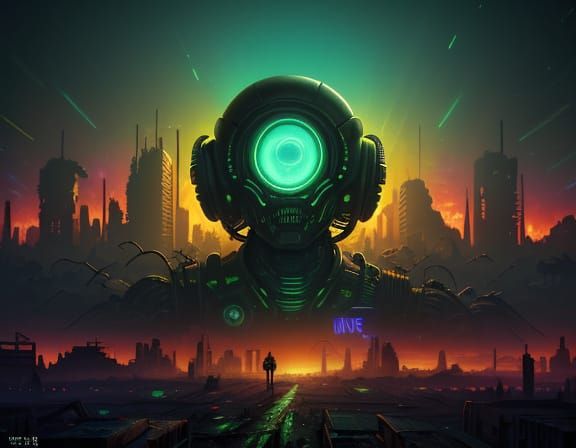 Post-Apocalyptic Alien in Iridescent Oil Painting