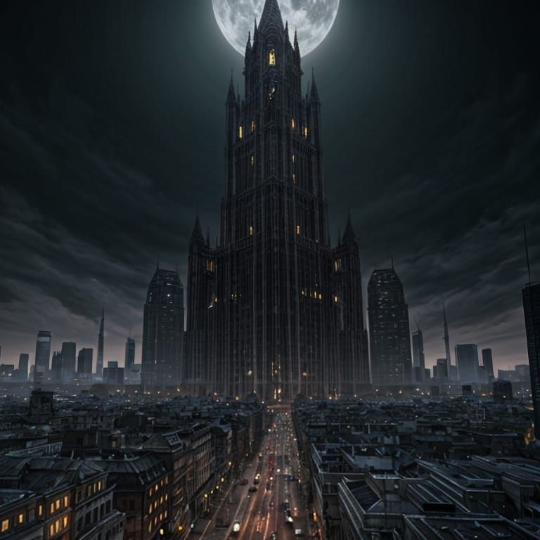 Post-Apocalyptic Cityscape in Gothic Horror Style