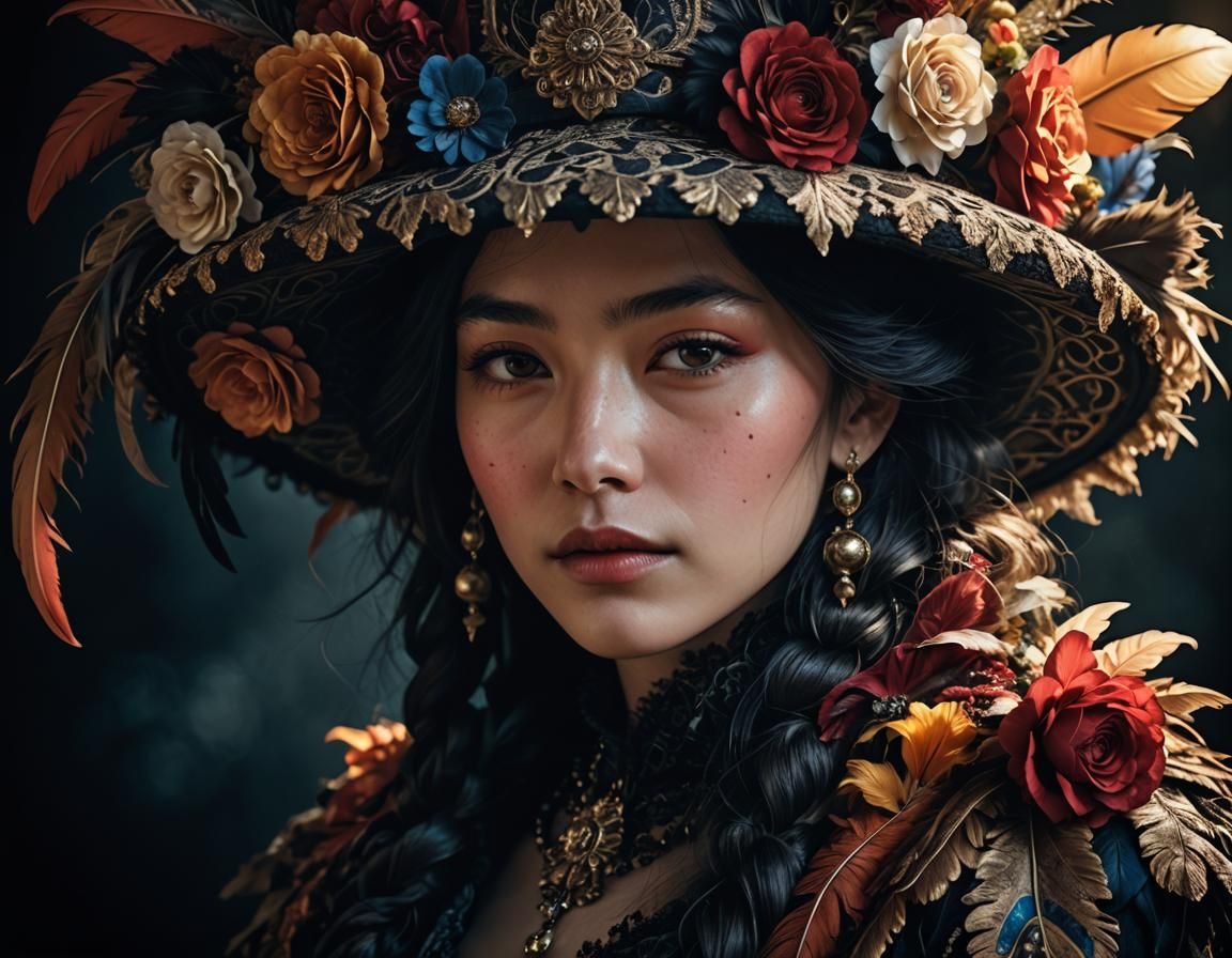 Dramatic Portrait with Oversized Feathered Hat