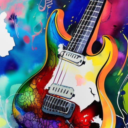 Electric Guitar in Liquid Gouache Painting